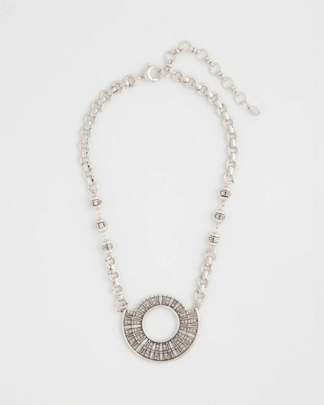 Chicos Sparkling Silvertone Circle Pendant Necklace - SILVER