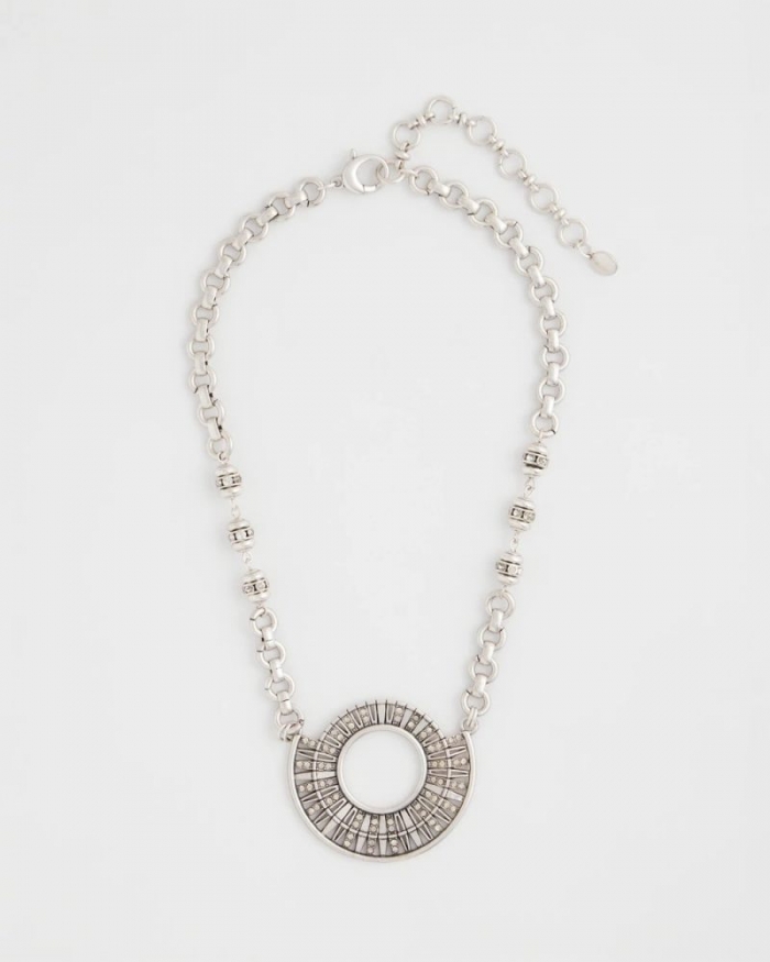 Chicos Sparkling Silvertone Circle Pendant Necklace - SILVER