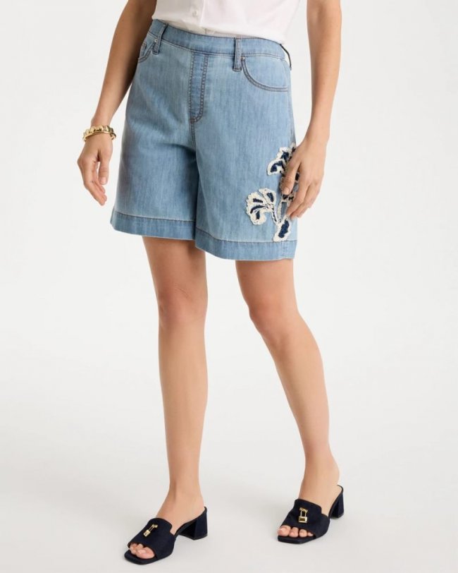 Chicos Embellished Lightweight Jean Shorts - GRACIELA INDIGO