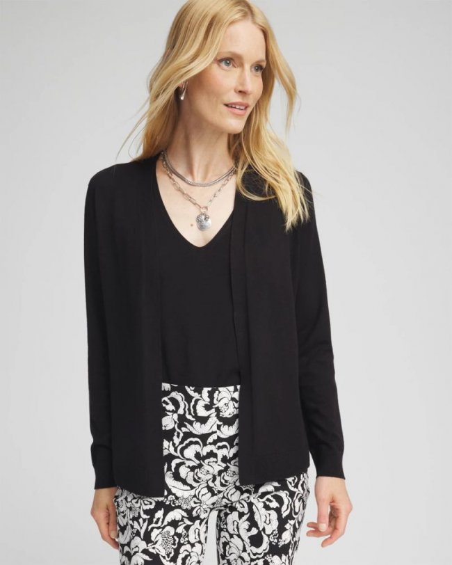 Chicos Ella Long-Sleeve Cardigan - BLACK