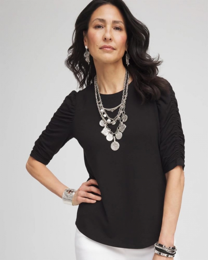Chicos Touch of Cool™ Ruched Sleeve Knit Tee - BLACK