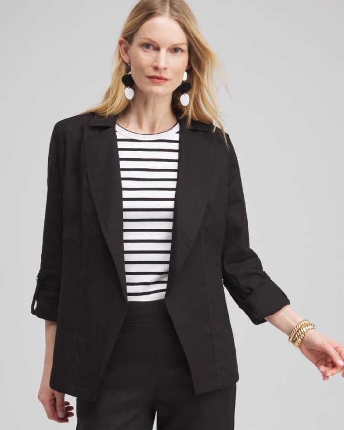Chicos Linen Blend Stretch Blazer - BLACK