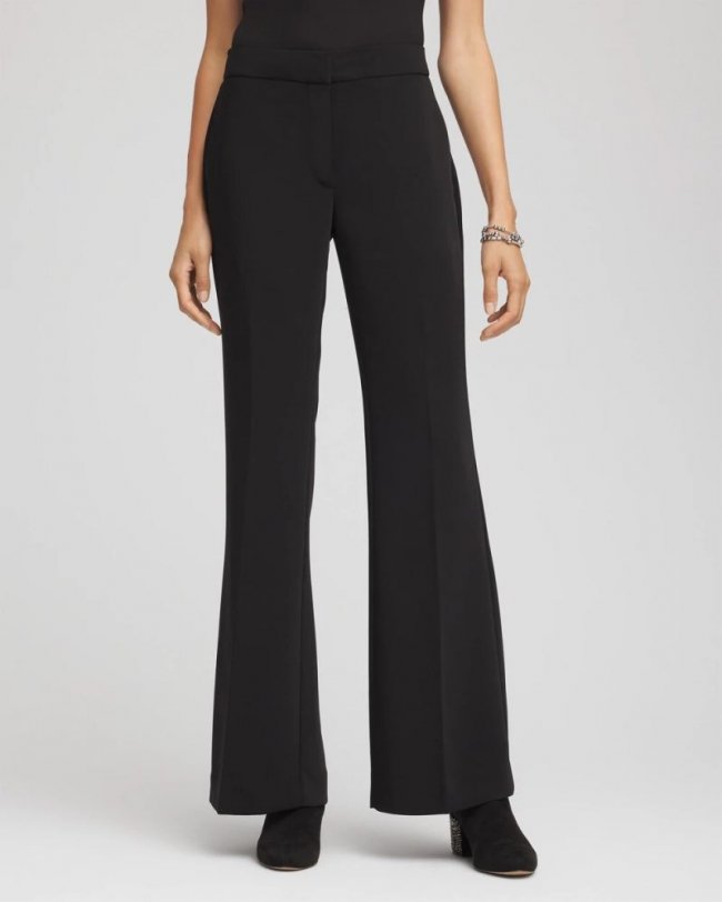 Chicos Crepe Flared Trouser Pants - BLACK