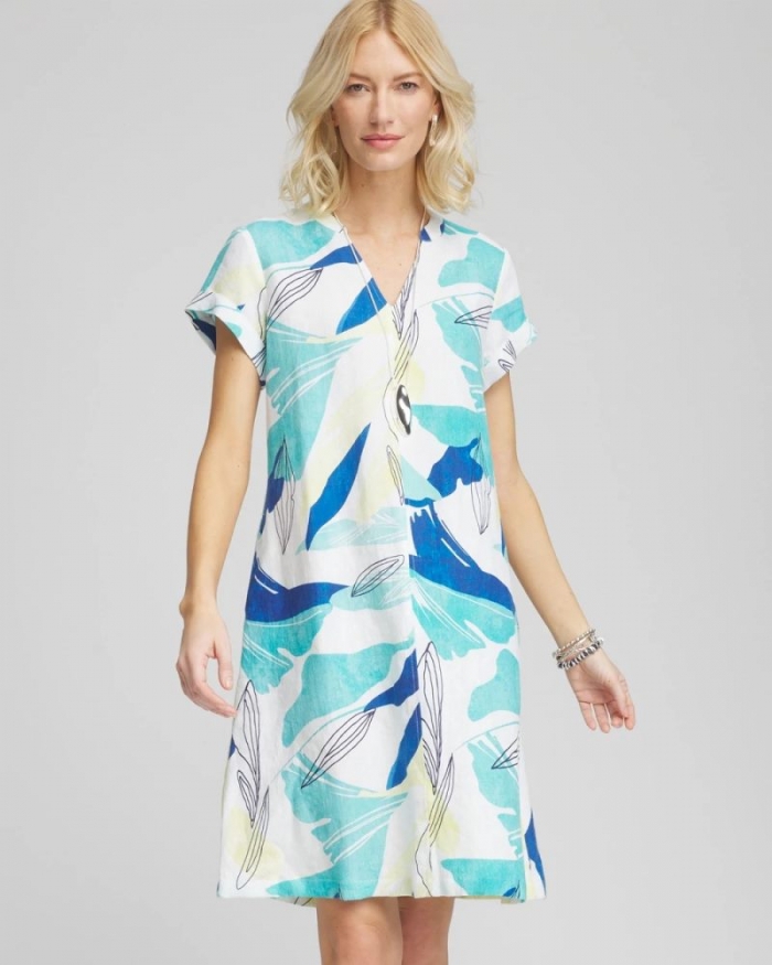 Chicos Cuff Sleeve Linen Dress - MULTI