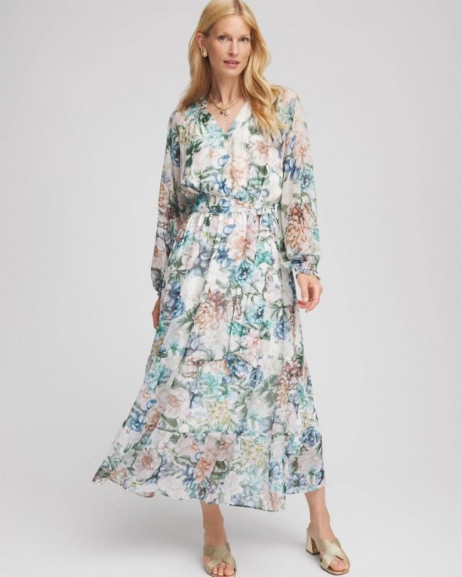 Chicos Georgette Tie-Front Maxi Dress - ECRU