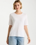 Chicos Slub Crewneck Button Tee - ALABASTER