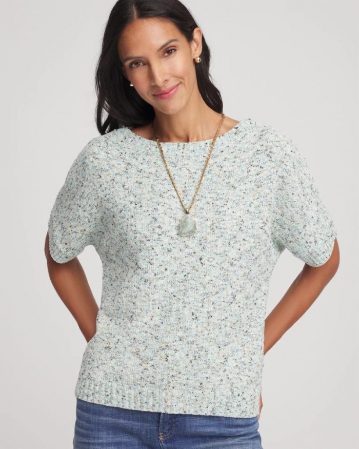 Chicos Textured Dolman Pullover Sweater - BLUE MENTHE