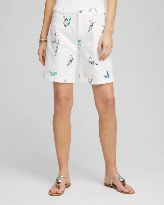 Chicos Girlfriend Cuffed Swing Denim Shorts - ALABASTER