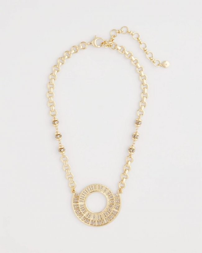 Chicos Sparkling Goldtone Circle Pendant Necklace - GOLD