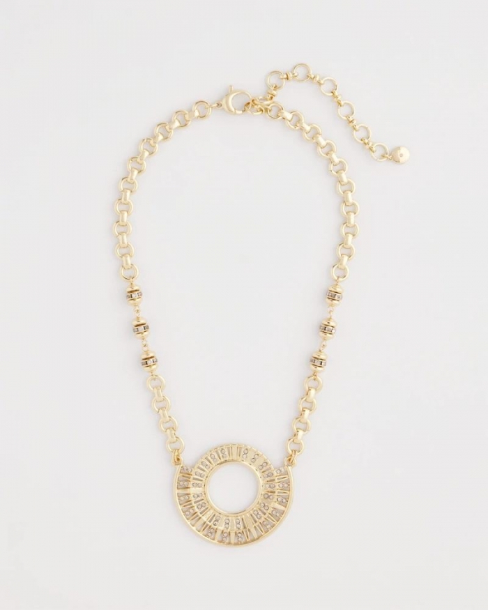 Chicos Sparkling Goldtone Circle Pendant Necklace - GOLD