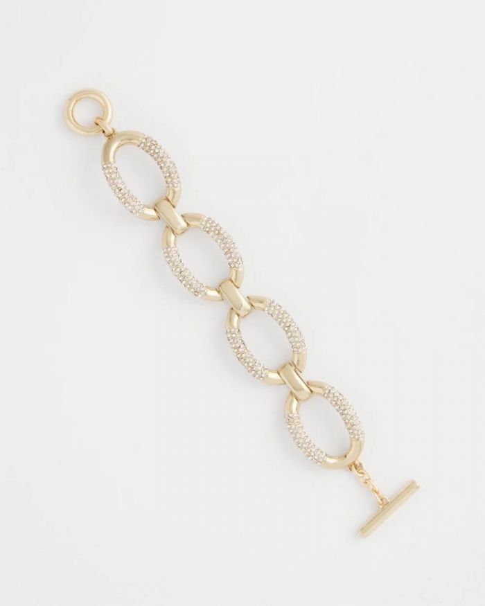 Chicos Large Pave Link Toggle Bracelet - GOLD