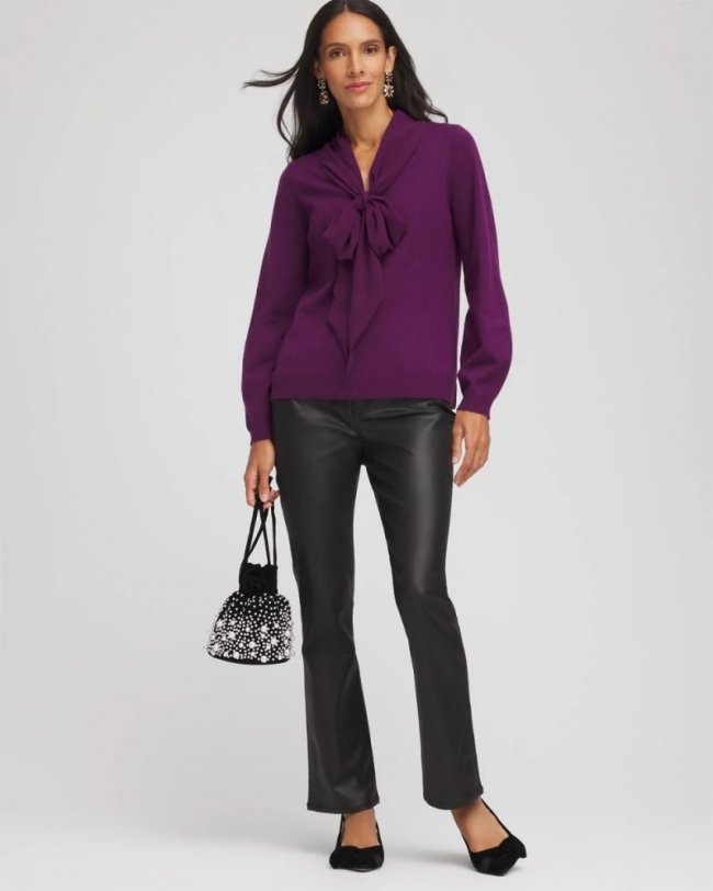 Chicos Bow-Detailed Sweater - PURPLE ROYALE Chicos Bow-Detailed Sweater - PURPLE ROYALE