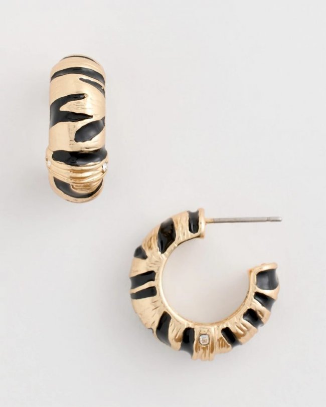 Chicos Tiger Beaded Hoop Earrings - BLACK/GOLD
