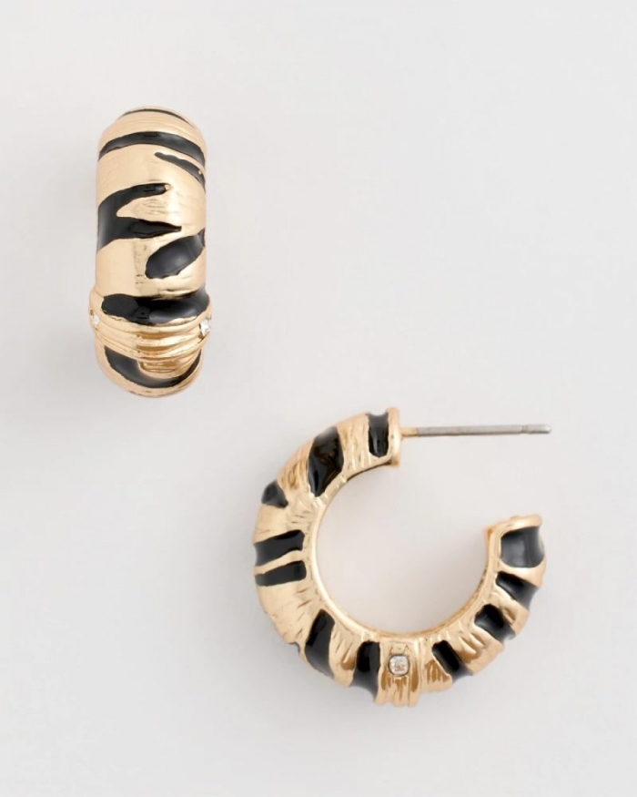 Chicos Tiger Beaded Hoop Earrings - BLACK/GOLD