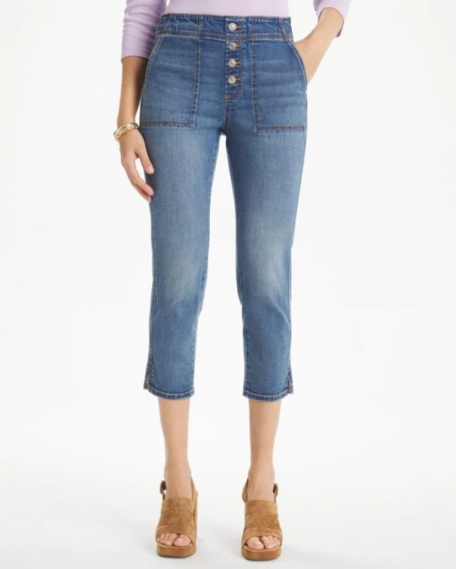 Chicos Pull-On 22" Capri Jeans - AQUARIA INDIGO