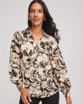 Chicos Floral Burnout Blouson-Sleeve Blouse - BLACK