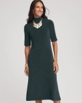 Chicos Travelers™ Mockneck Elbow-Sleeve Midi Dress - DARKEST SPRUCE