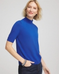 Chicos Ella Elbow Sleeve Mockneck Sweater - COBALT STONE Chicos Ella Elbow Sleeve Mockneck Sweater - COBALT STONE