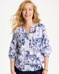 Chicos Cotton Printed Billow Sleeve Blouse - AMPARO BLUE