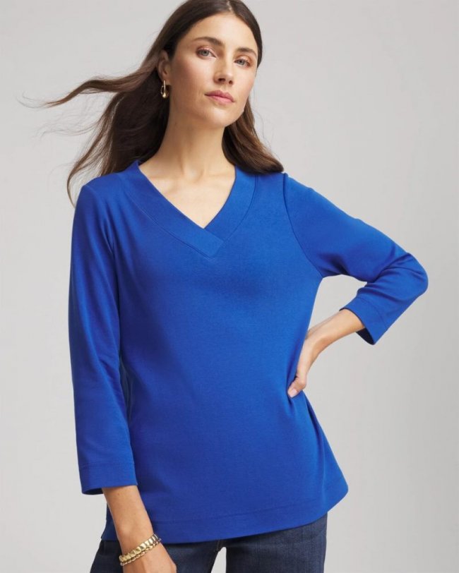 Chicos Pima Cotton 3/4 Sleeve Tee - COBALT STONE