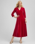 Chicos V-Neck Velour Midi Dress - DEEP CRIMSON Chicos V-Neck Velour Midi Dress - DEEP CRIMSON