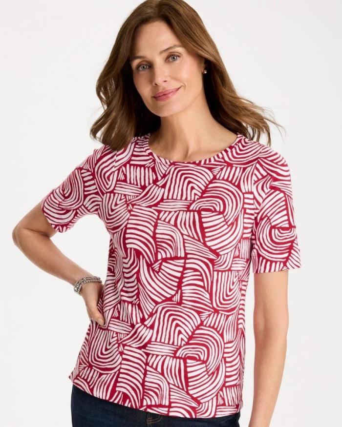 Chicos Geo Pima Elbow Sleeve Tee - CHERRY LUSH