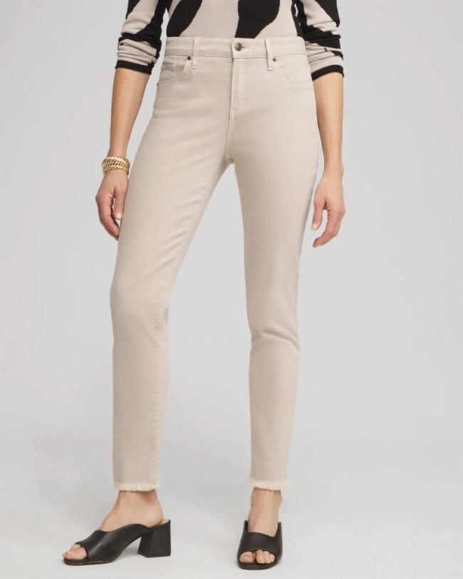 Chicos Girlfriend Fray Hem Ankle Jeans - SMOKEY TAUPE