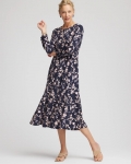 Chicos Printed Godet Popover Midi Dress - PASSPORT BLUE