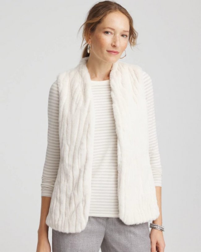 Chicos Elongated Faux Fur Vest - ENGLISH CREAM
