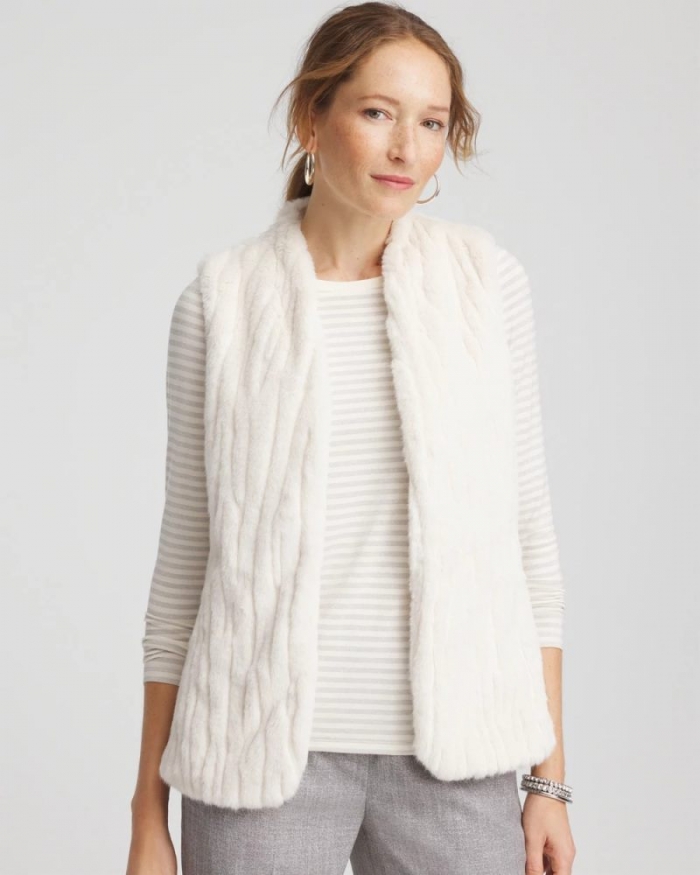 Chicos Elongated Faux Fur Vest - ENGLISH CREAM