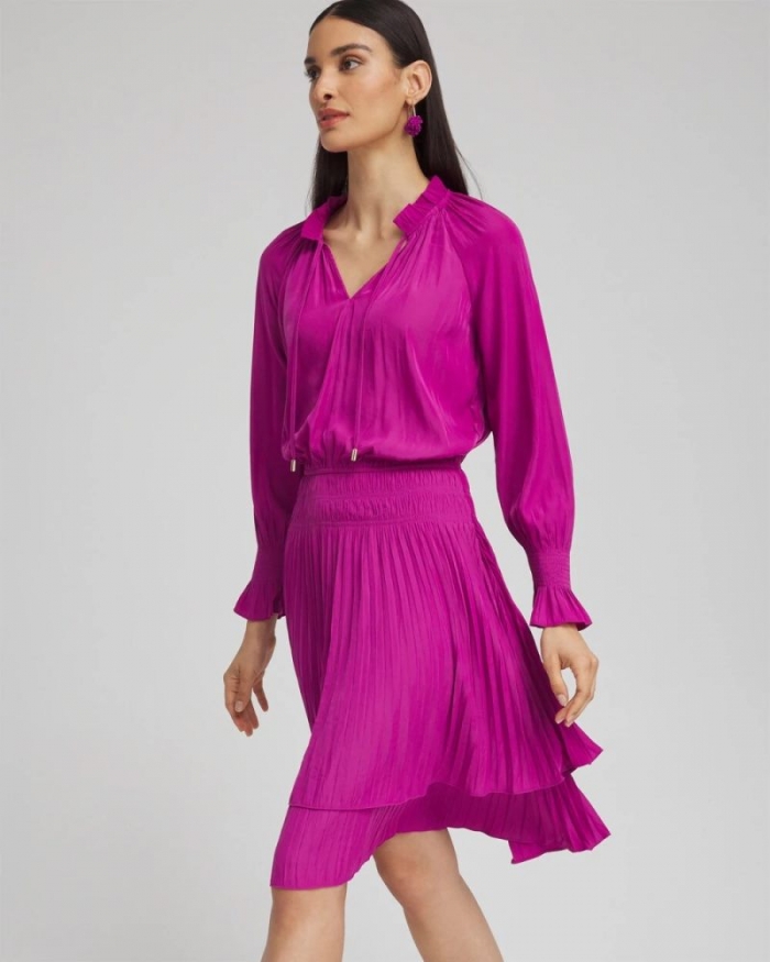 Chicos Drop Waist Pleated Tier Dress - AFRICAN VIOLET