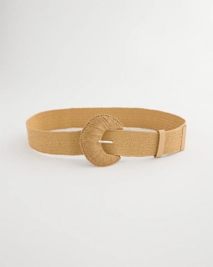 Chicos Raffia Wrapped Stretch Belt - NATURAL