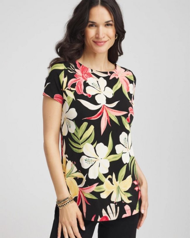 Chicos Travelers™ Tropical-Lily Tunic - GOLDEN CHAMOIS