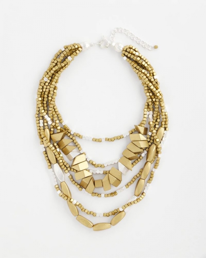 Chicos Wood-Beaded Bib Necklace - NEUTRAL