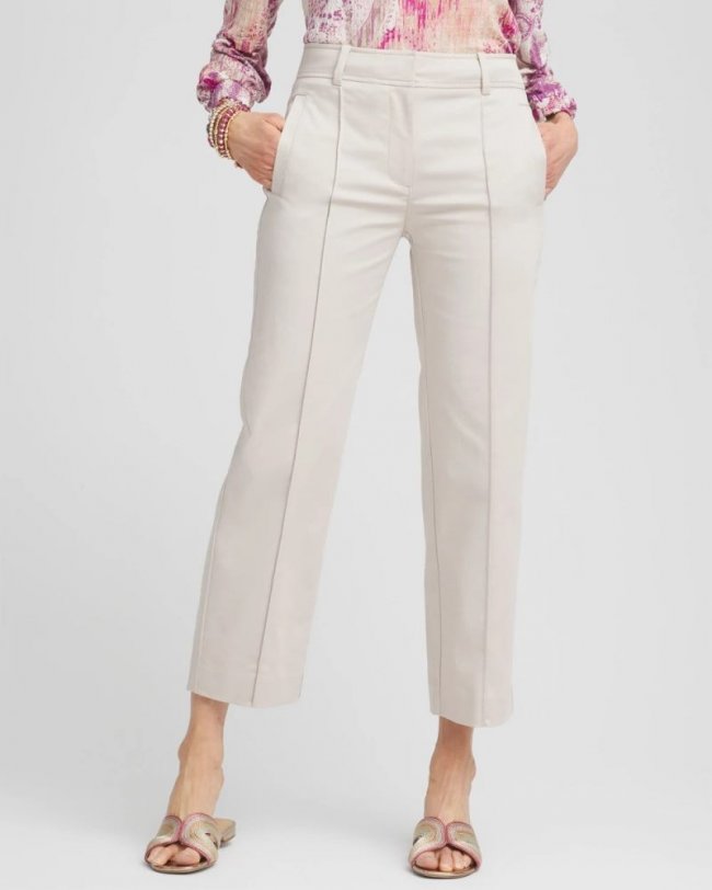 Chicos Stretch Sateen Straight Cropped Pants - SMOKEY TAUPE