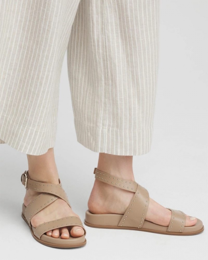 Chicos Tan Leather Sandals - DARK NATURAL