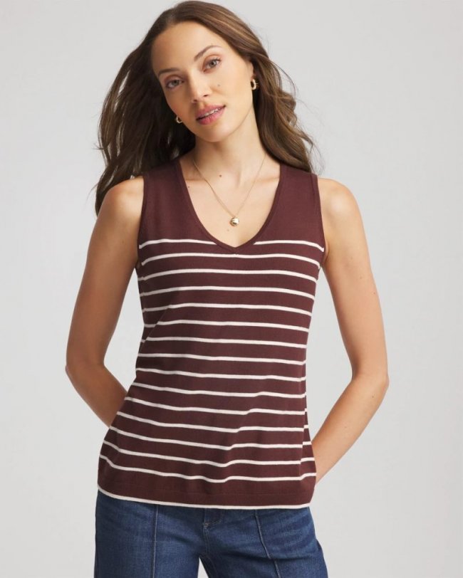 Chicos Ella Striped Sweater Tank - CACAO