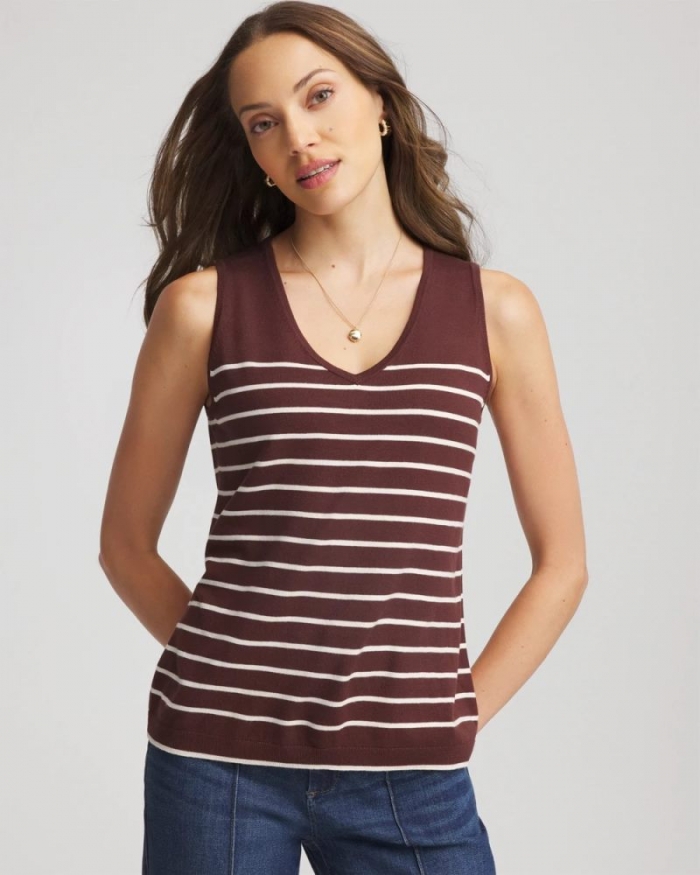 Chicos Ella Striped Sweater Tank - CACAO