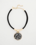Chicos Polka Dot Pendant Necklace - BLACK/WHITE