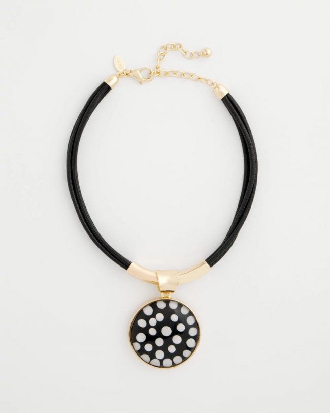 Chicos Polka Dot Pendant Necklace - BLACK/WHITE