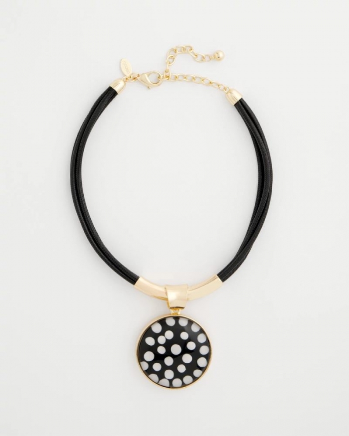 Chicos Polka Dot Pendant Necklace - BLACK/WHITE