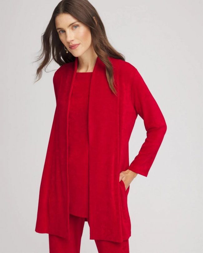 Chicos Travelers™ Long Knit Jacket - RED ALLURE