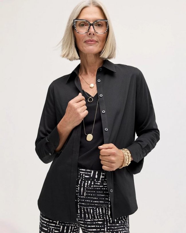 Chicos No Iron Stretch Shirt - BLACK Chicos No Iron Stretch Shirt - BLACK