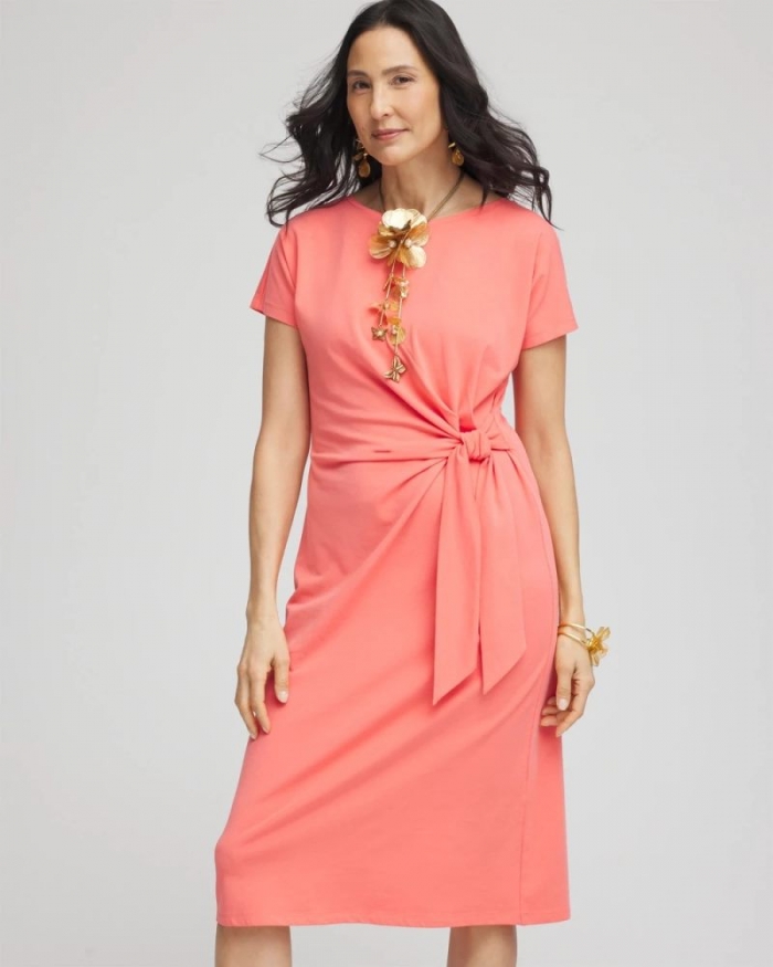 Chicos Dolman-Sleeved Side-Tie Dress - MELON MAMBO