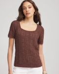 Chicos Pointelle Square-Neck Pullover Sweater - CACAO