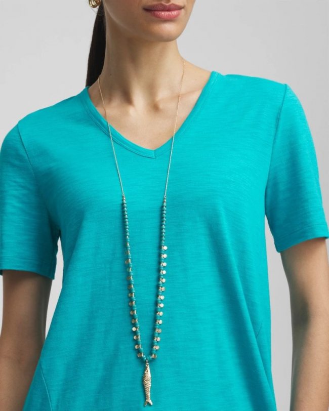 Chicos Turquoise Bead Necklace - BLUE
