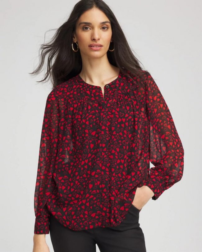 Chicos Lover Girl Georgette Blouse - LOVE LETTER RED