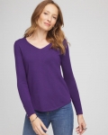 Chicos Ella V-Neck Pullover Sweater - PURPLE ELIXIR
