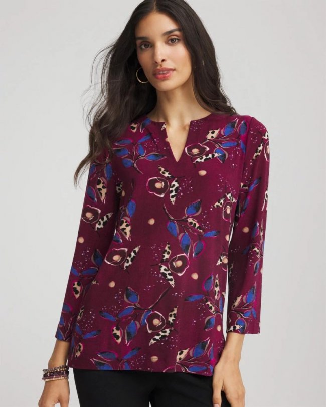 Chicos Travelers™ Artisanal Toss Tunic - BLACKENED BURGUNDY