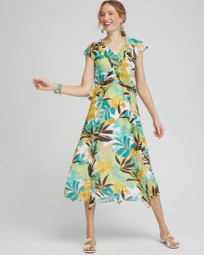 Chicos Chiffon Floral Faux Wrap Dress - ALABASTER